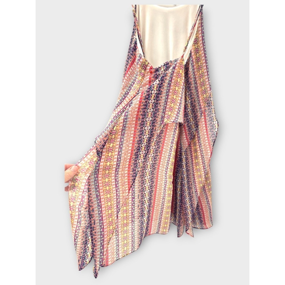 BCBGMAXAZRIA Boho‎ Ruffle Halter Dress Striped Multicolor Flowy Size S Festival